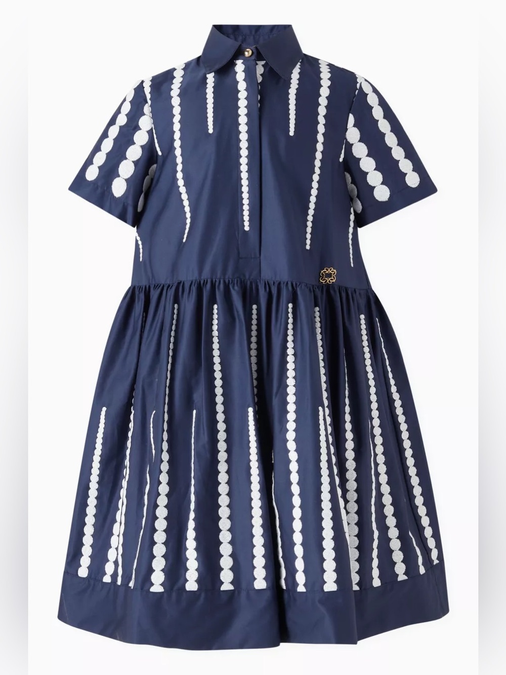 Elie Saab Junior Cotton Embroidered Accent Dress in Midnight Blue, Size 14y